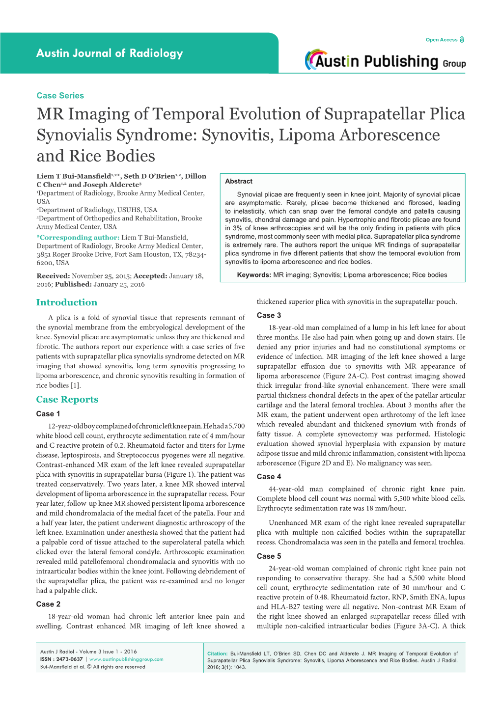 Synovitis, Lipoma Arborescence and Rice Bodies