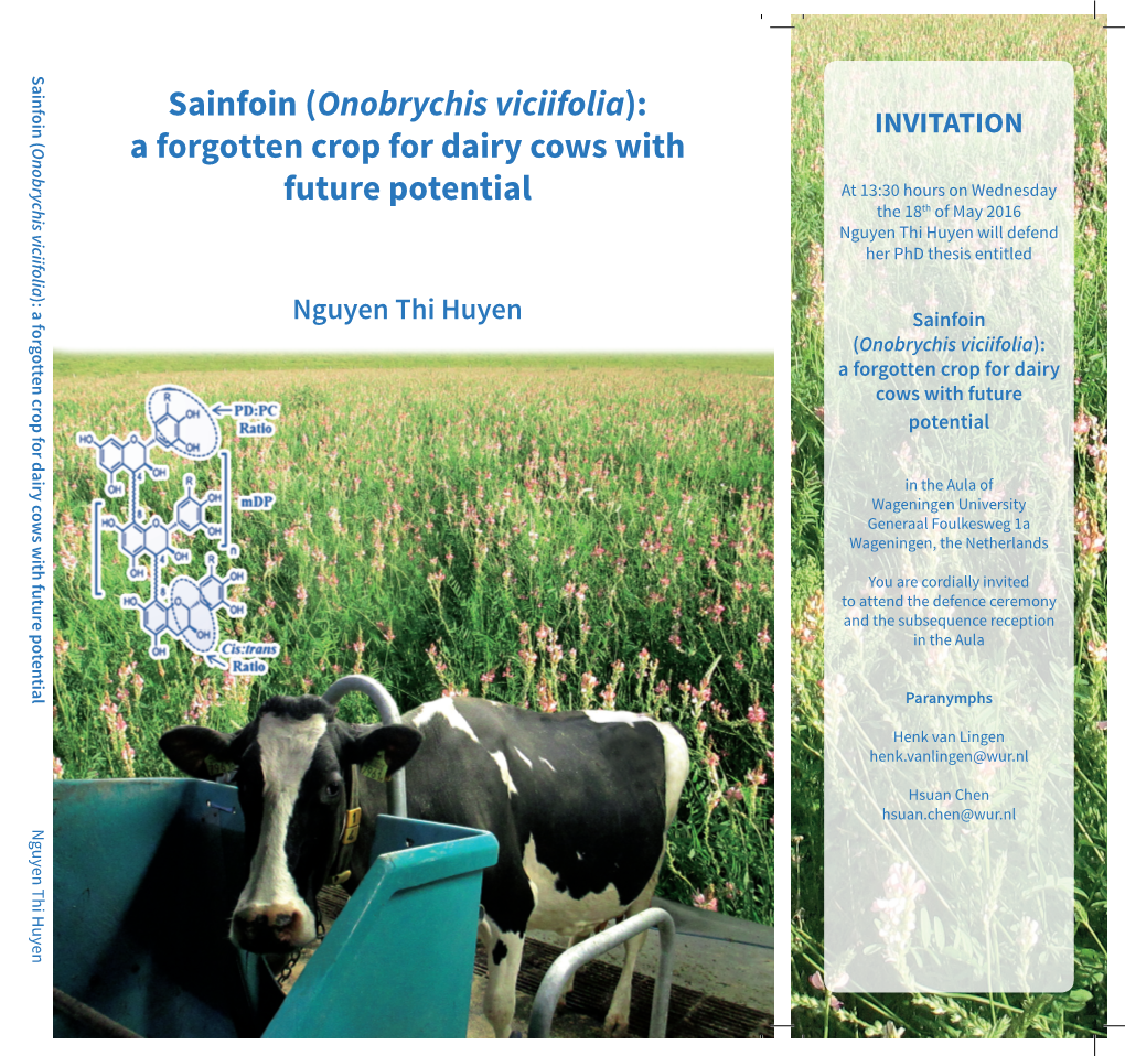 (Onobrychis Viciifolia): a Forgotten Crop for Dairy Cows with Future Potential