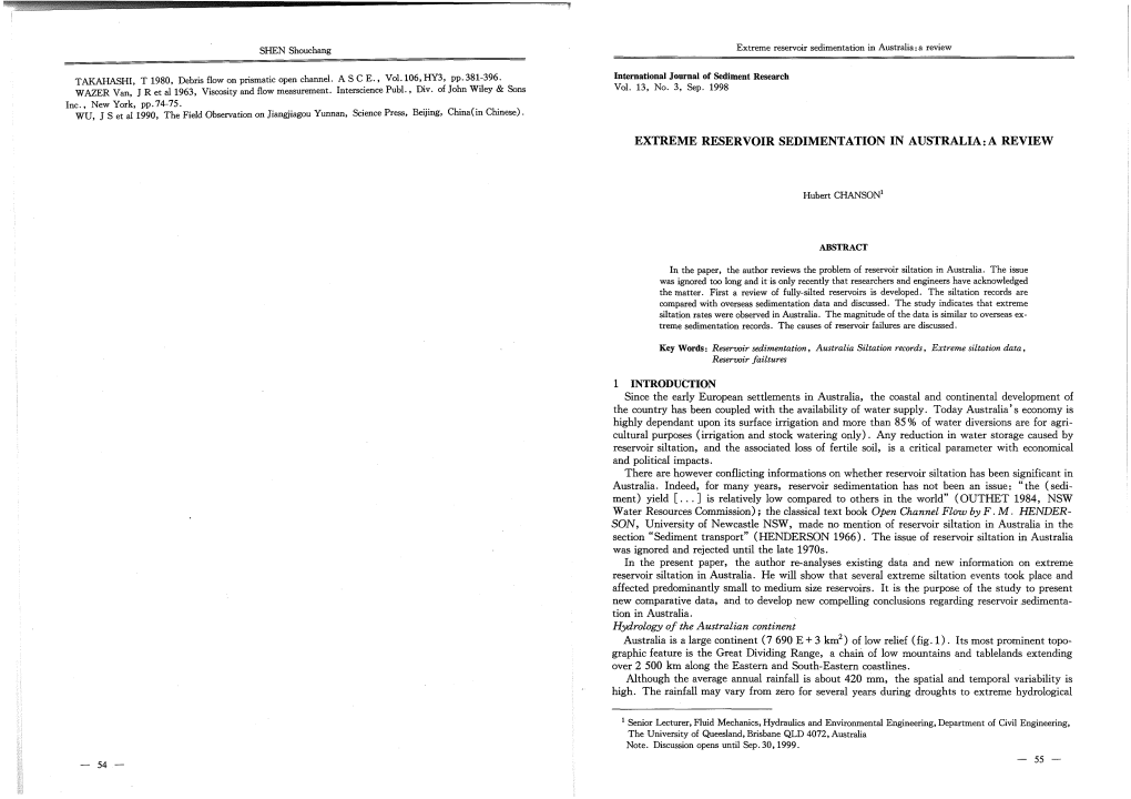 Extreme Reservoir Sedimentation in Australia: a Review