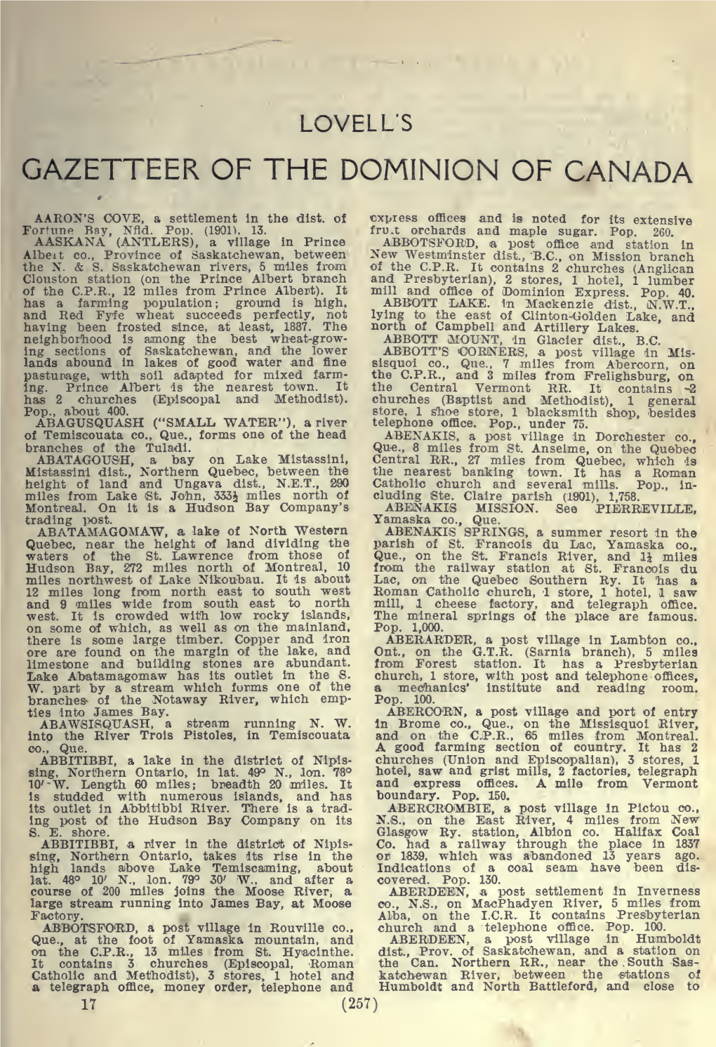 Lovell's Gazetteer of the Dominion of Canada