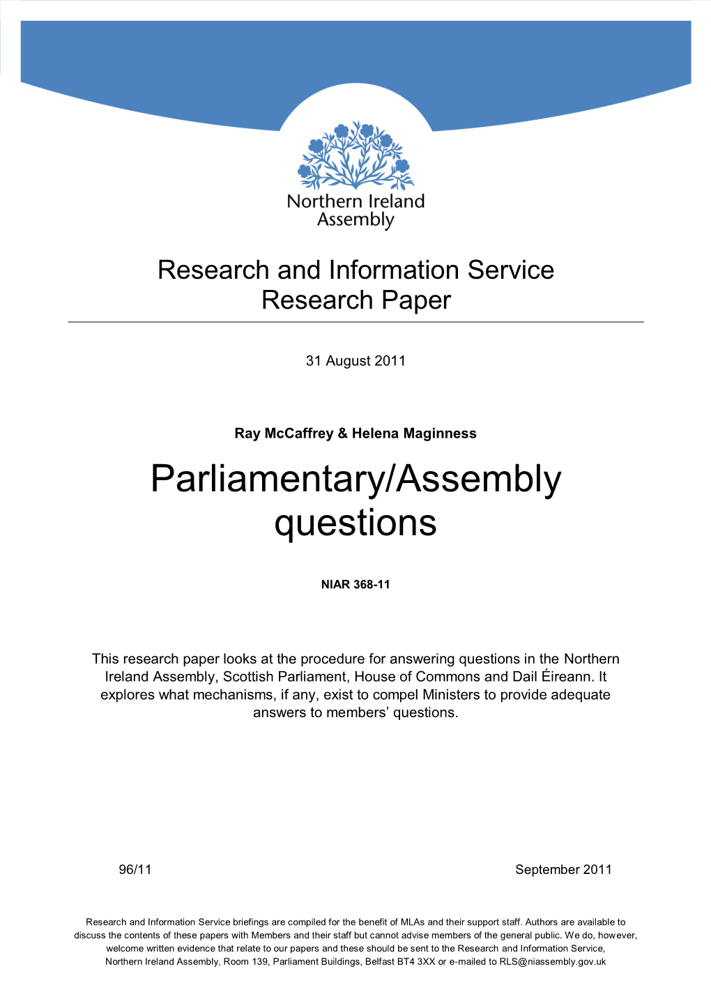 Parliamentary/Assembly Questions