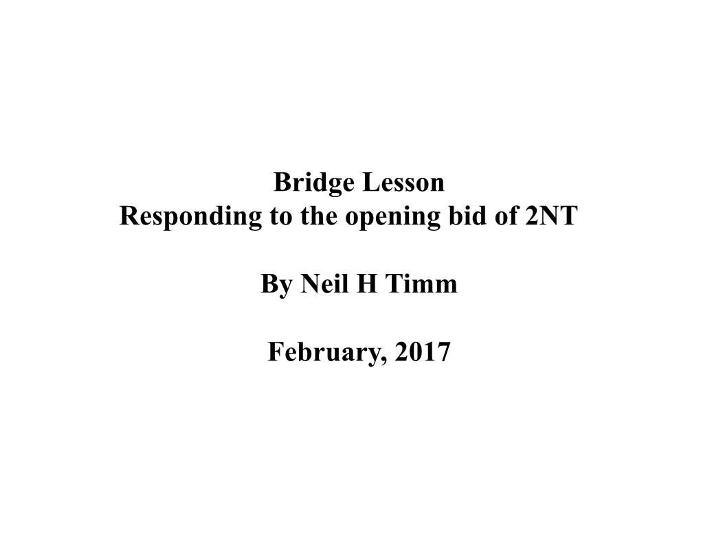 Responding to 2NT Lesson