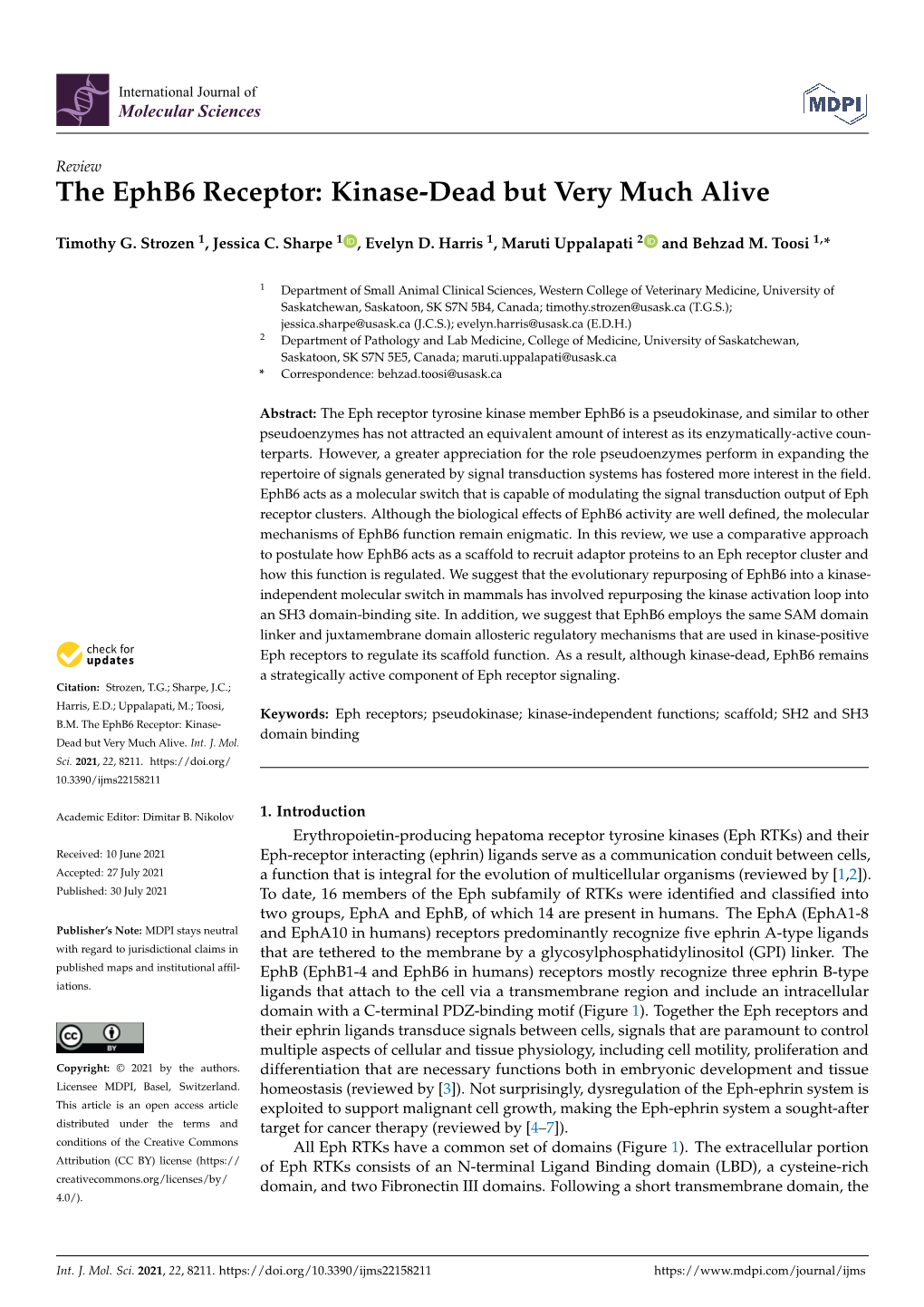 The Ephb6 Receptor: Kinase-Dead but Very Much Alive