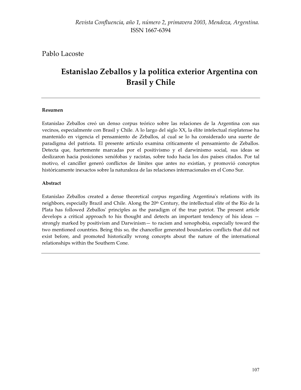 ESTANISLAO ZEBALLOS Y LA POLTICA EXTERIOR ARGENTINA CON BRASIL Y CHILE