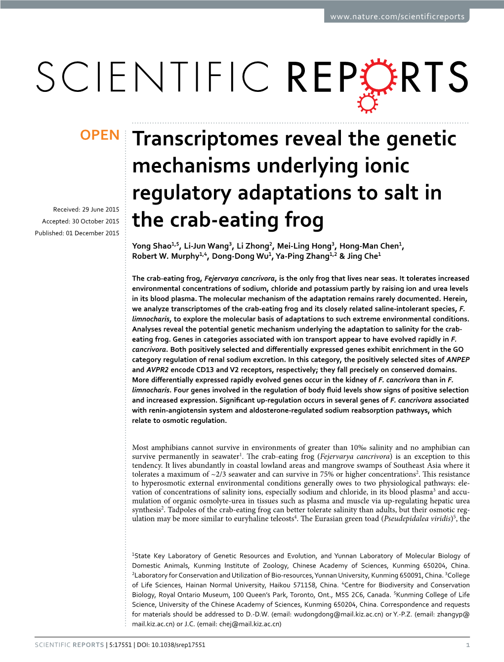 Transcriptomes Reveal the Genetic Mechanisms Underlying Ionic