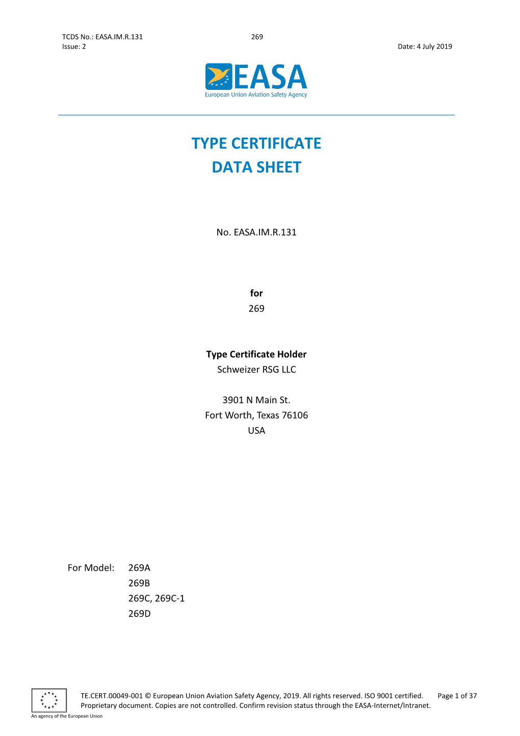 Type Certificate Data Sheet