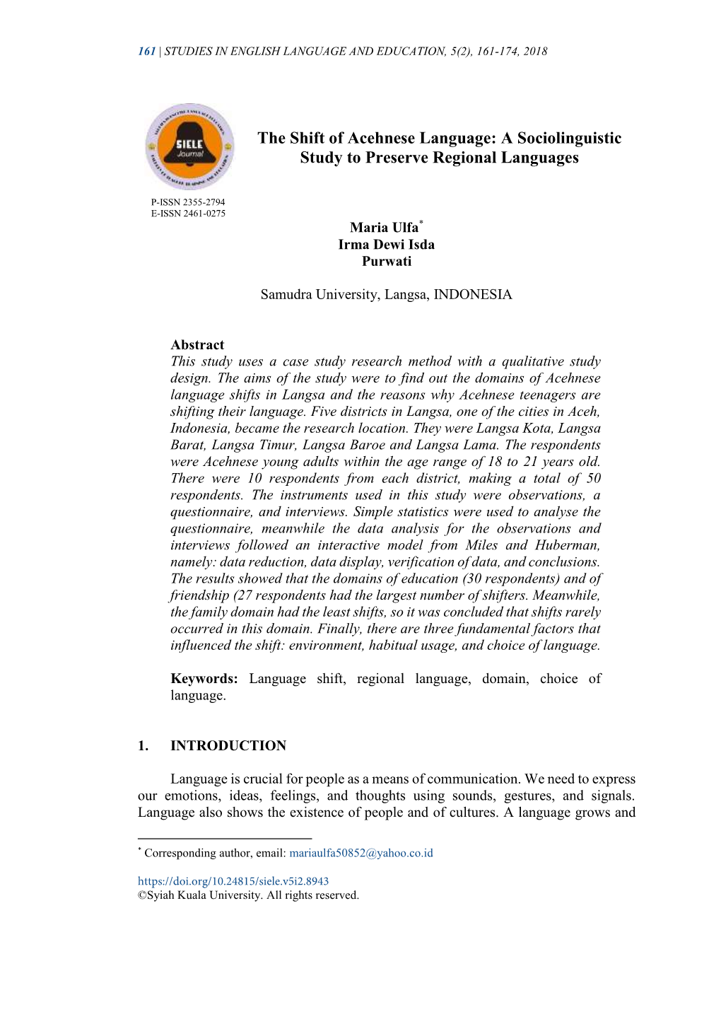 The Shift of Acehnese Language: a Sociolinguistic Study to Preserve Regional Languages