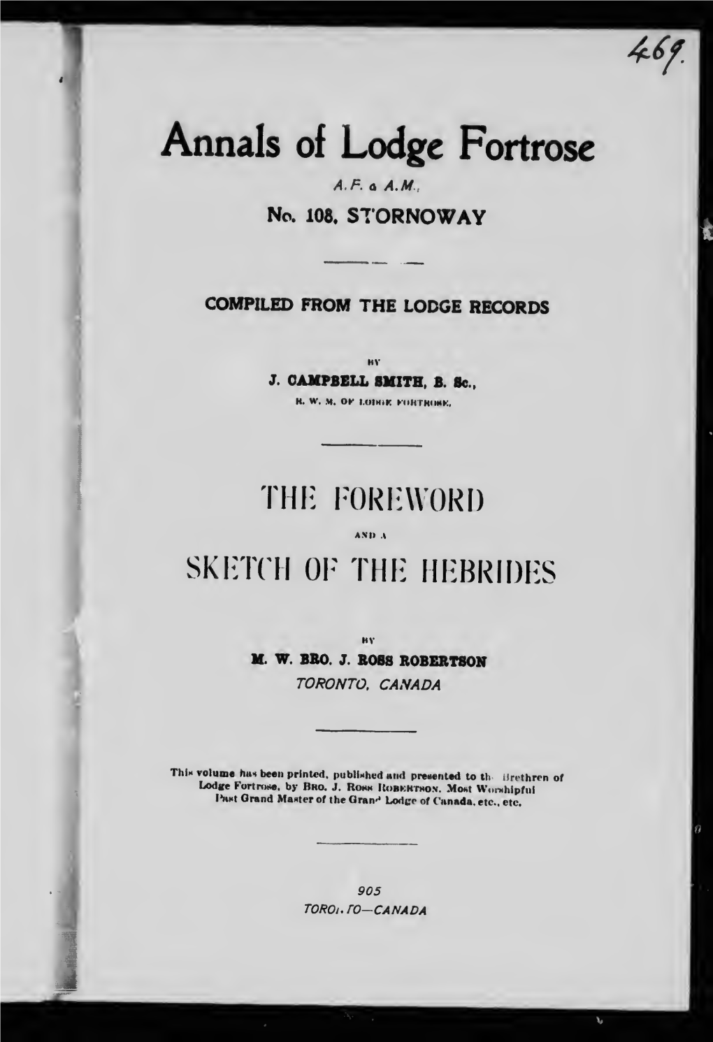 Annals of Lodge Fortrose AF & AM, No. 108, Stornoway