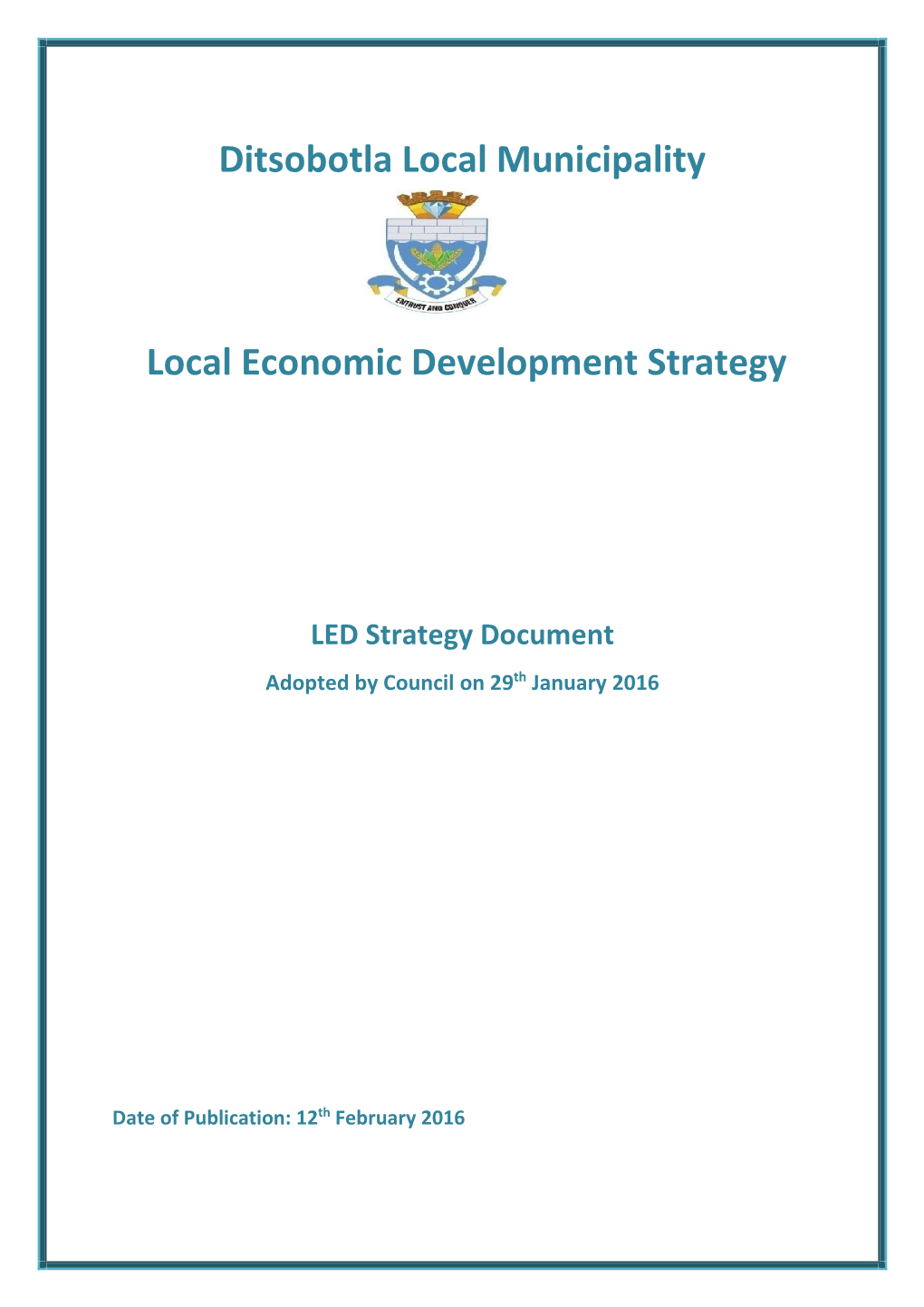 Ditsobotla Local Municipality Local Economic Development Strategy
