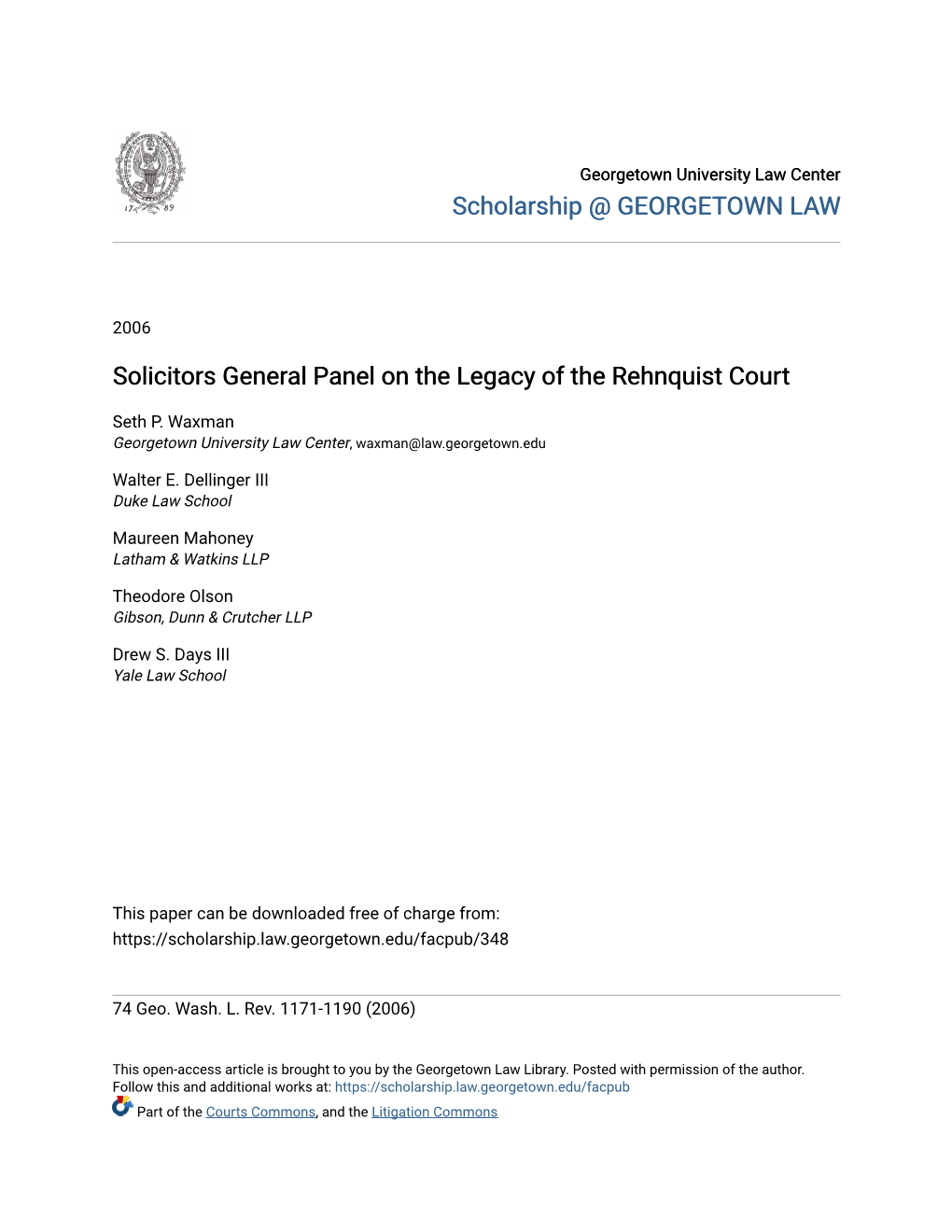 Solicitors General Panel on the Legacy of the Rehnquist Court