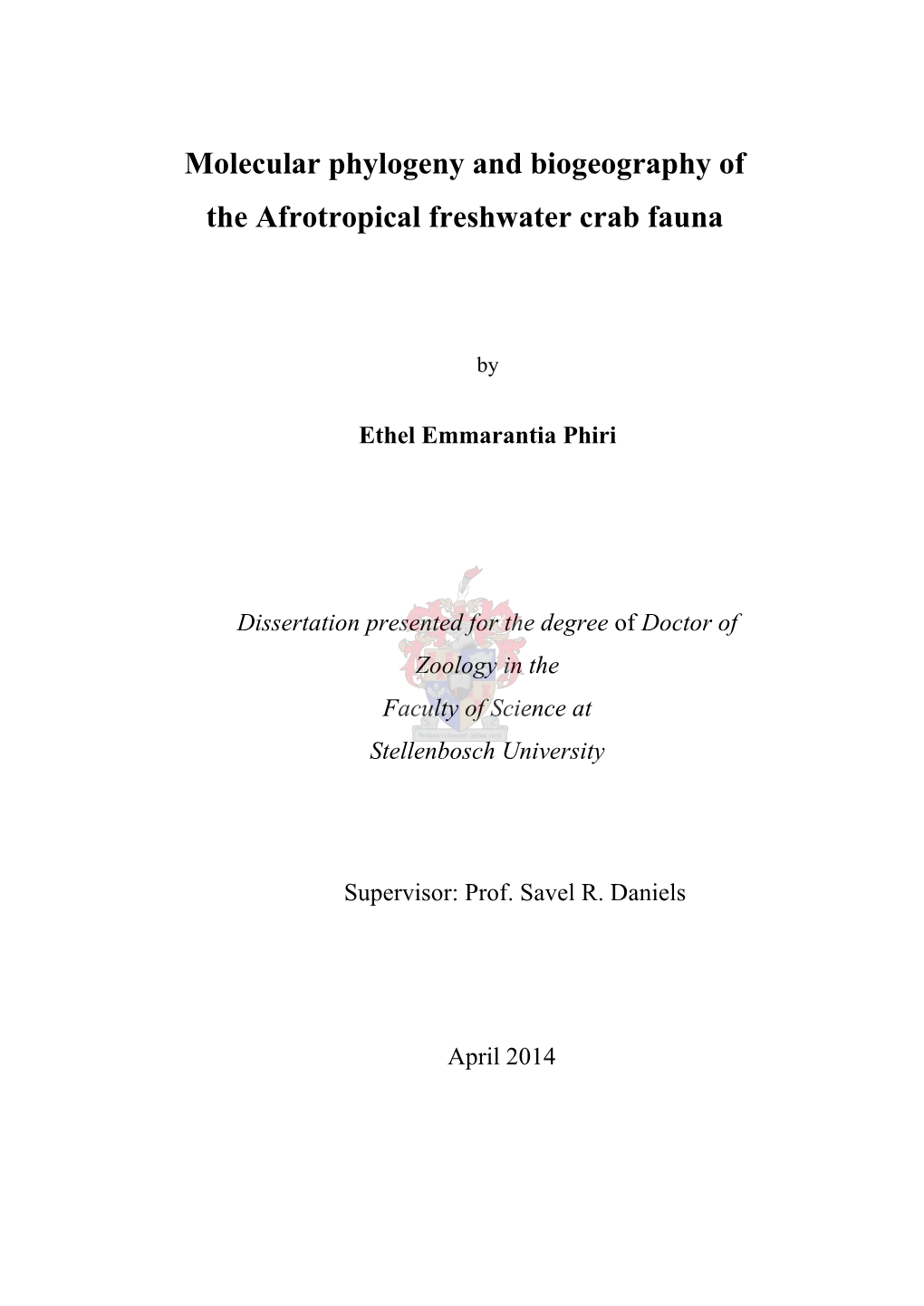 Molecular Phylogeny and Biogeography of the Afrotropical Freshwater Crab Fauna