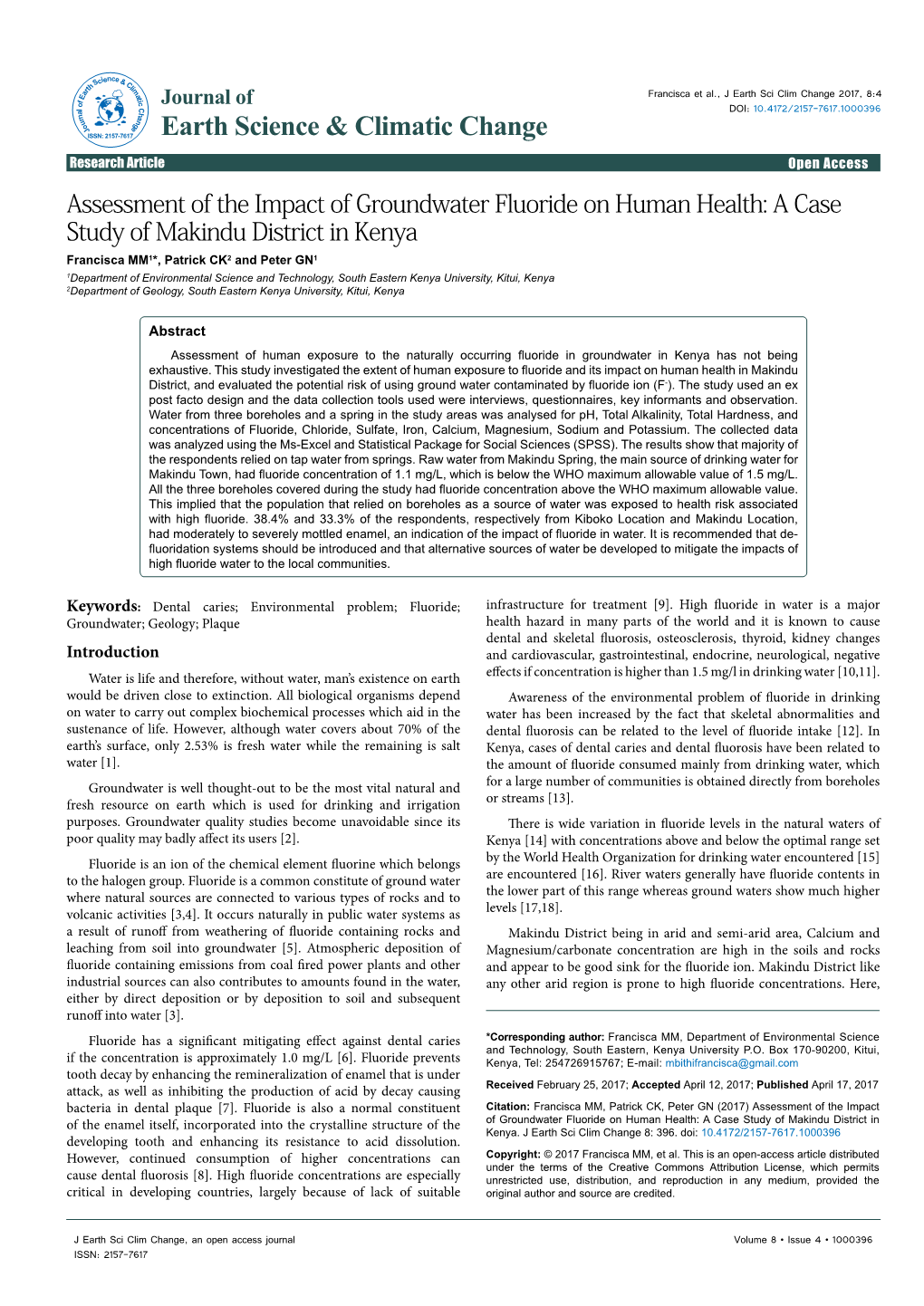 Assessment of the Impact of Groundwater