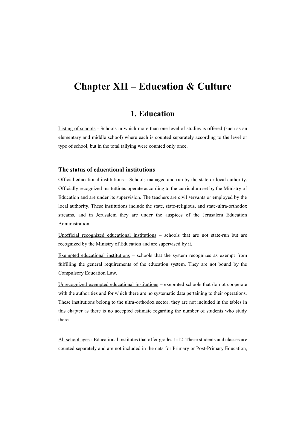 Chapter XII – Education & Culture