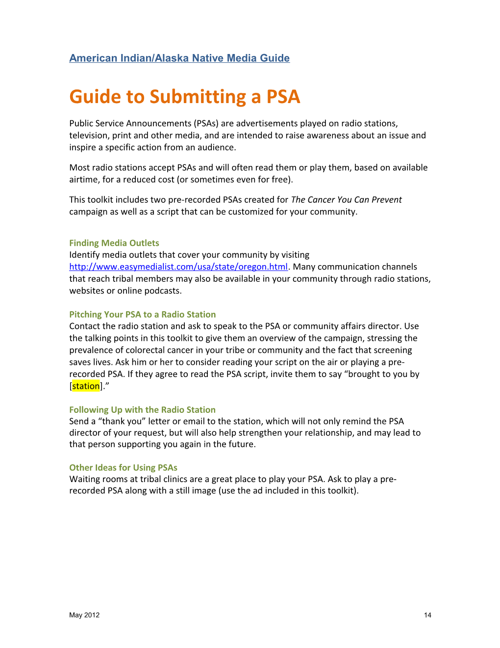 Guide to Submitting a PSA