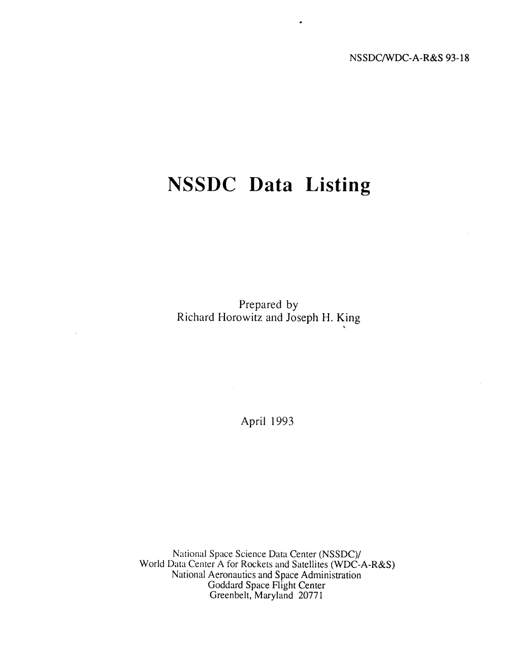 NSSDC Data Listing