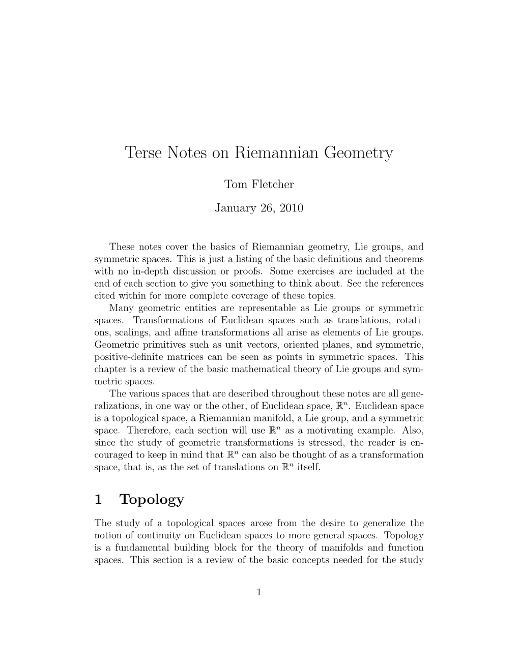 Terse Notes on Riemannian Geometry