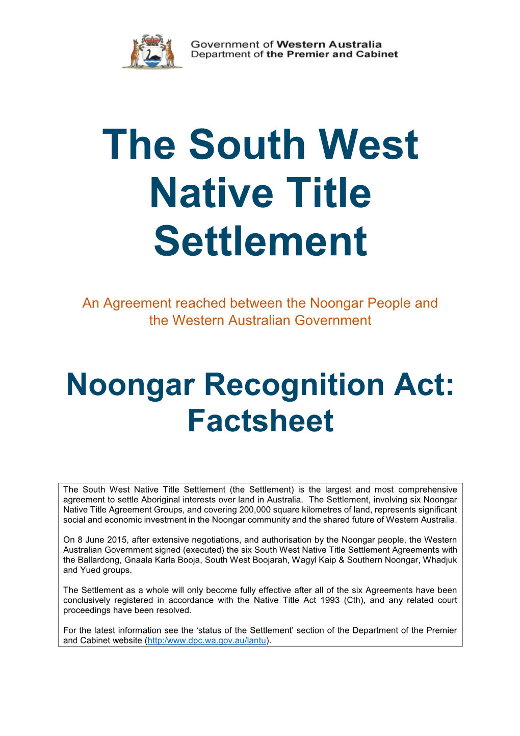 The South West Native Title Settlement