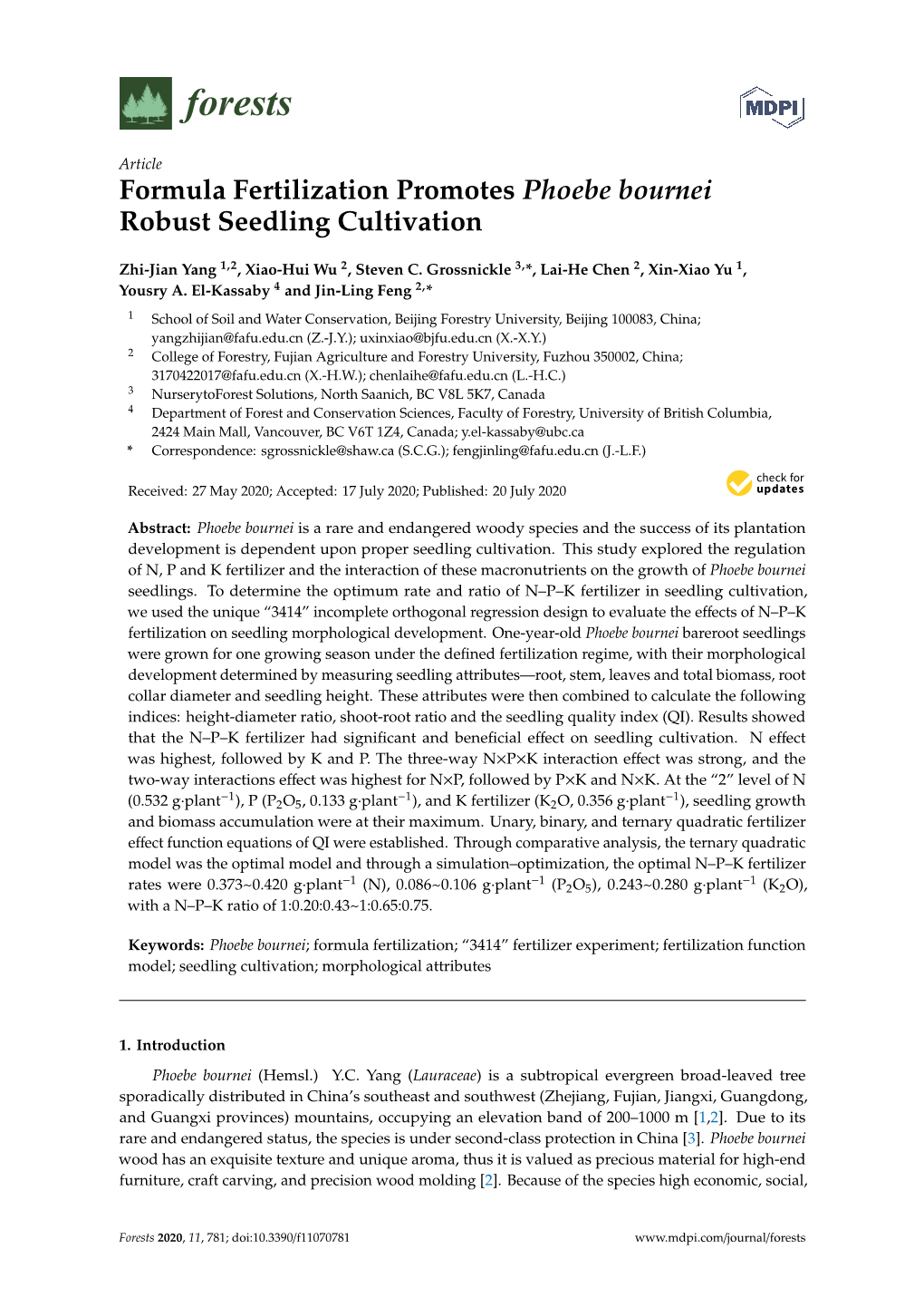 Formula Fertilization Promotes Phoebe Bournei Robust Seedling Cultivation