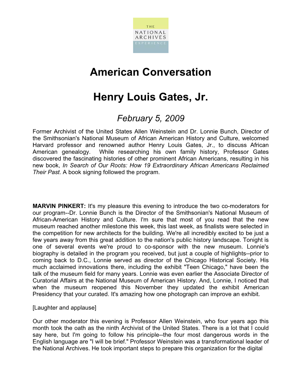 American Conversation Henry Louis Gates