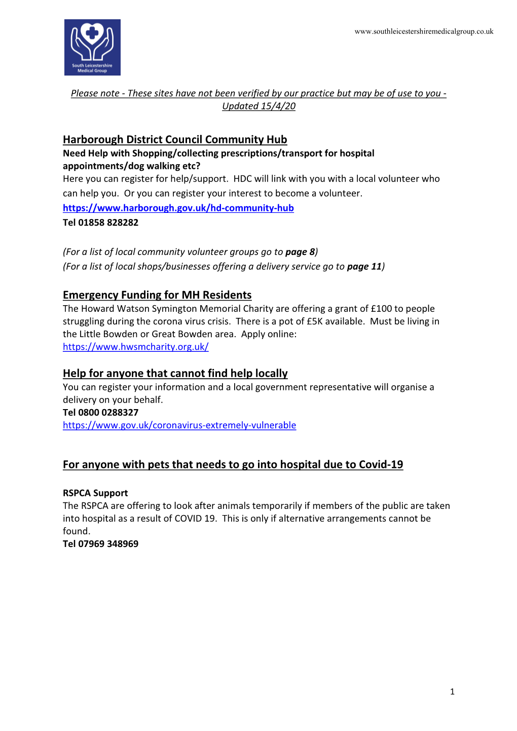 Harborough District Council Community Hub Emergency