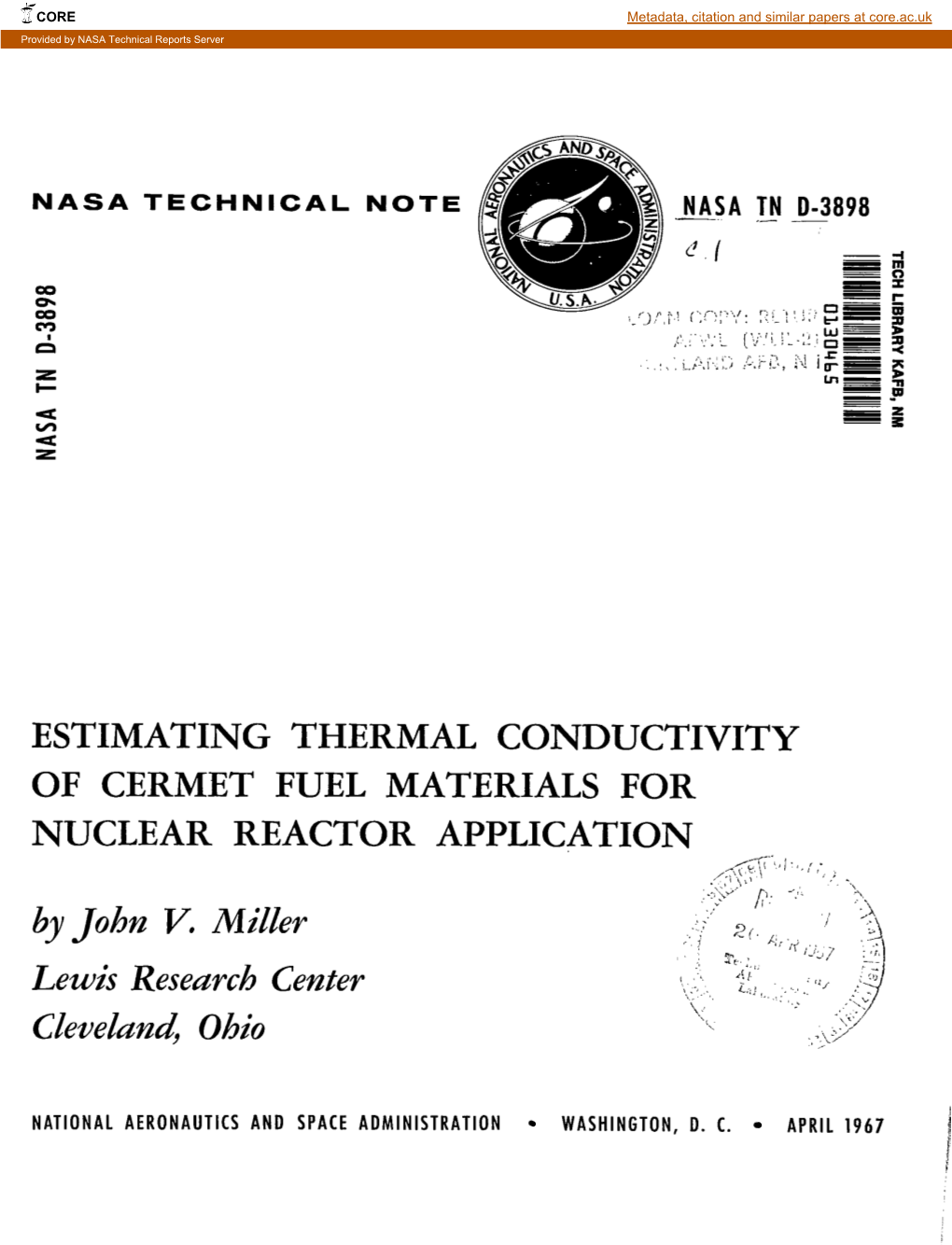 Estimating Thermal Conductivity of Cermet Fuel Materials for Nuclear Reactor Application