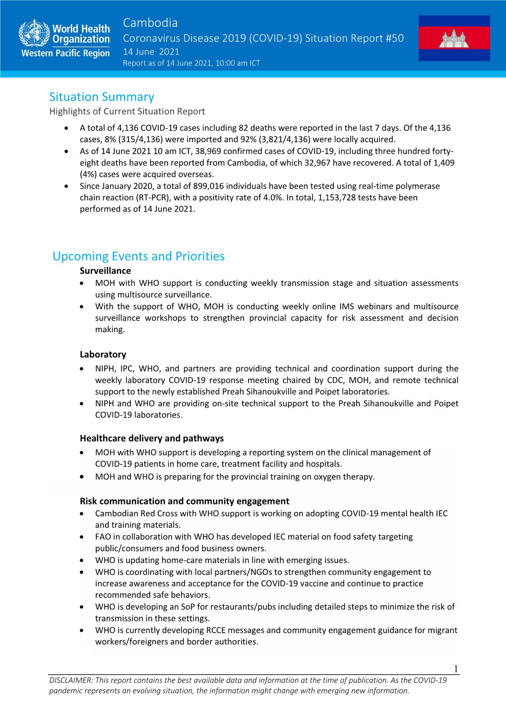 Cambodia Situation Summary Upcoming Events and Priorities