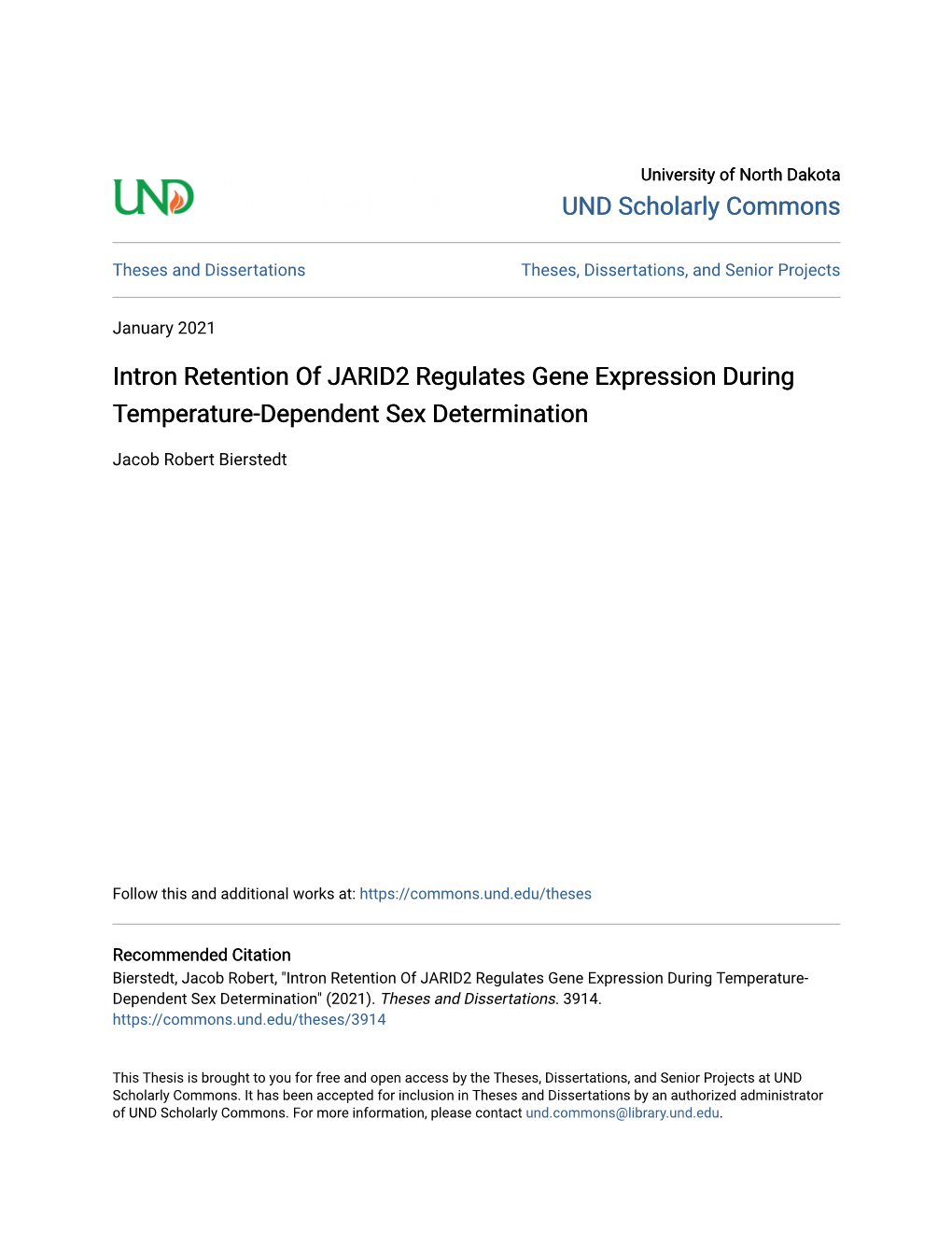 Intron Retention of JARID2 Regulates Gene Expression During Temperature-Dependent Sex Determination