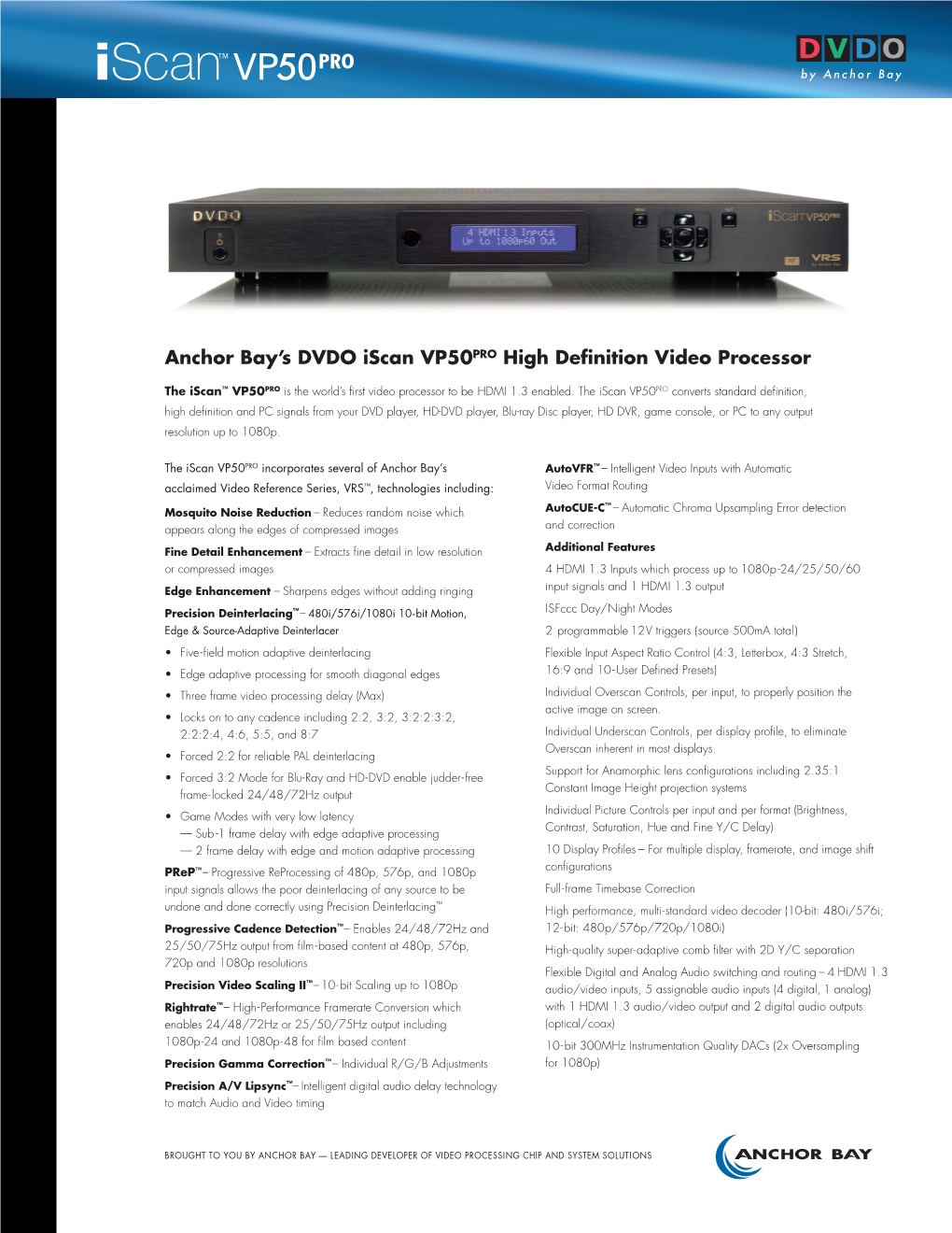 Anchor Bay's DVDO Iscan VP50PRO High Definition Video Processor