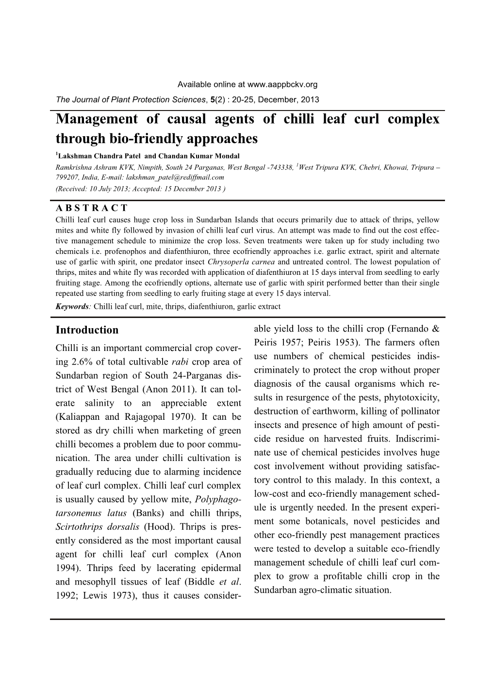 Management of Causal Agents of Chilli Leaf Curl Complex Through Bio