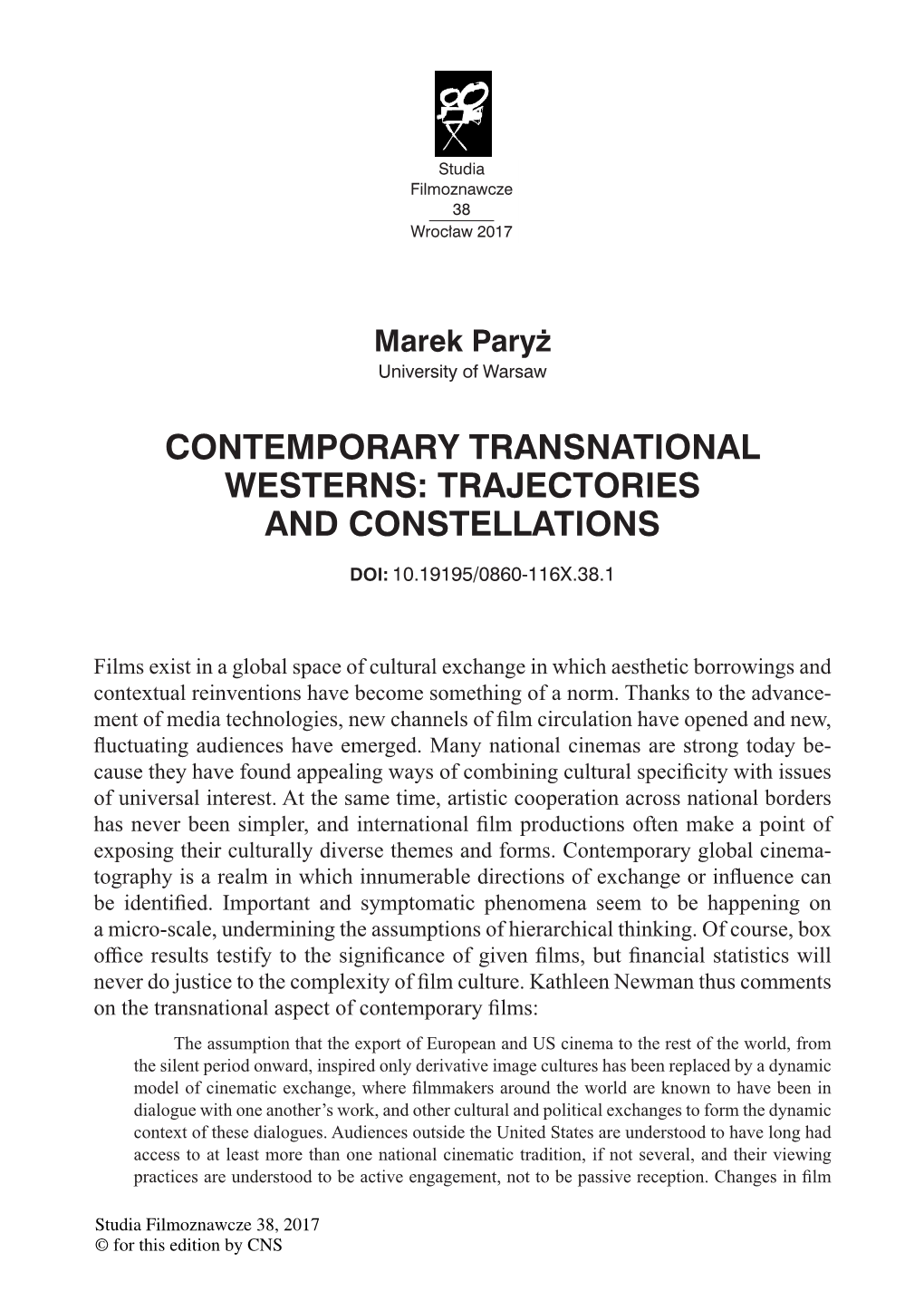 Contemporary Transnational Westerns: Trajectories and Constellations