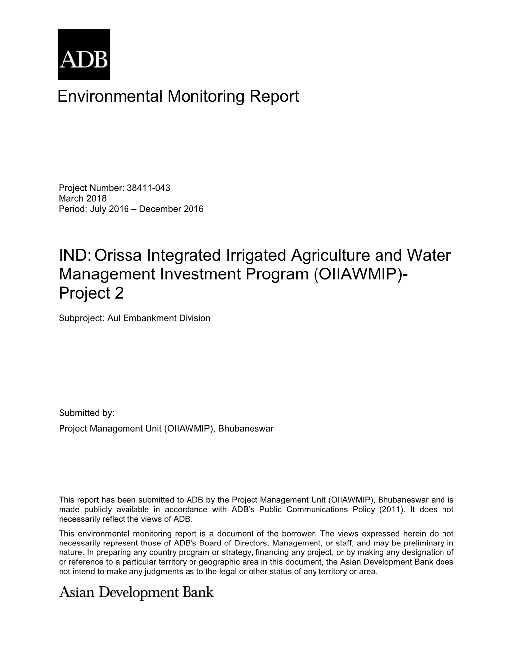 38411-043: Orissa Integrated Irrigated Agriculture and Water