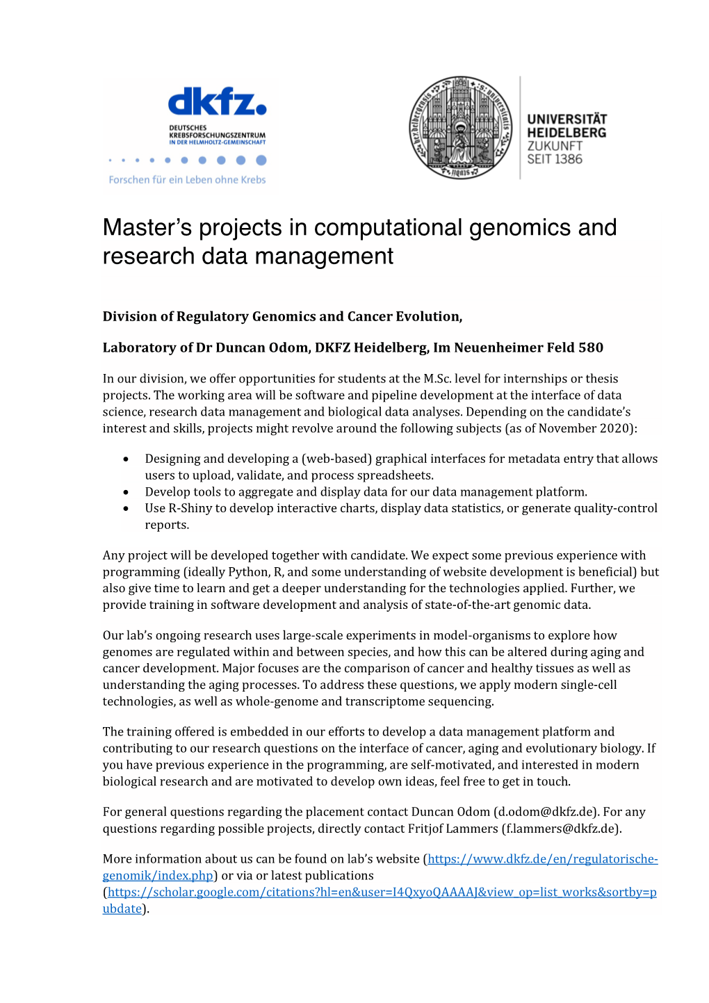 Computational Genomics and Research Data Management