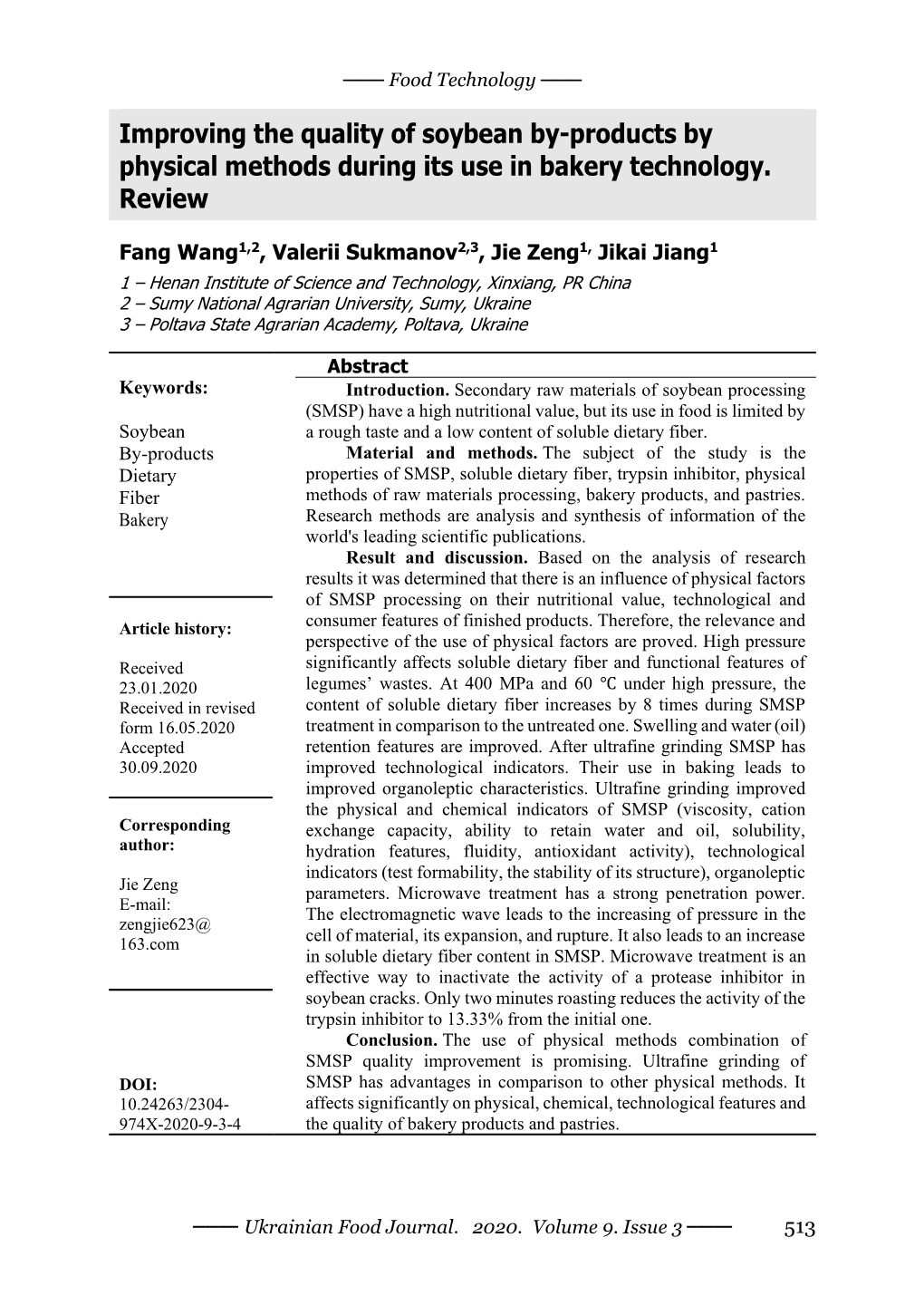 Improving the Quality of Soybean By-Products by Physical Methods During Its Use in Bakery Technology