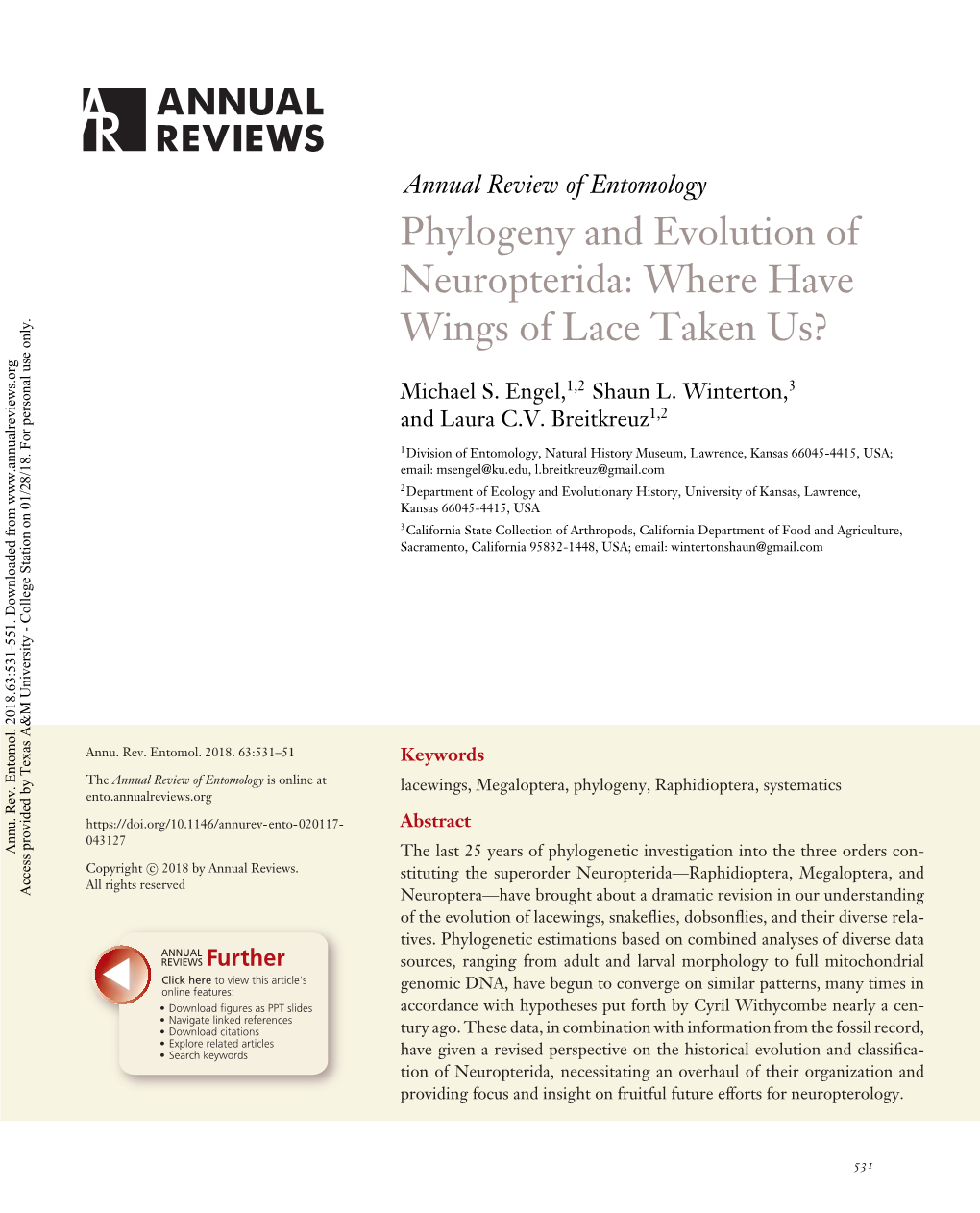 Phylogeny and Evolution of Neuropterida: Where Have Wings of Lace Taken Us?