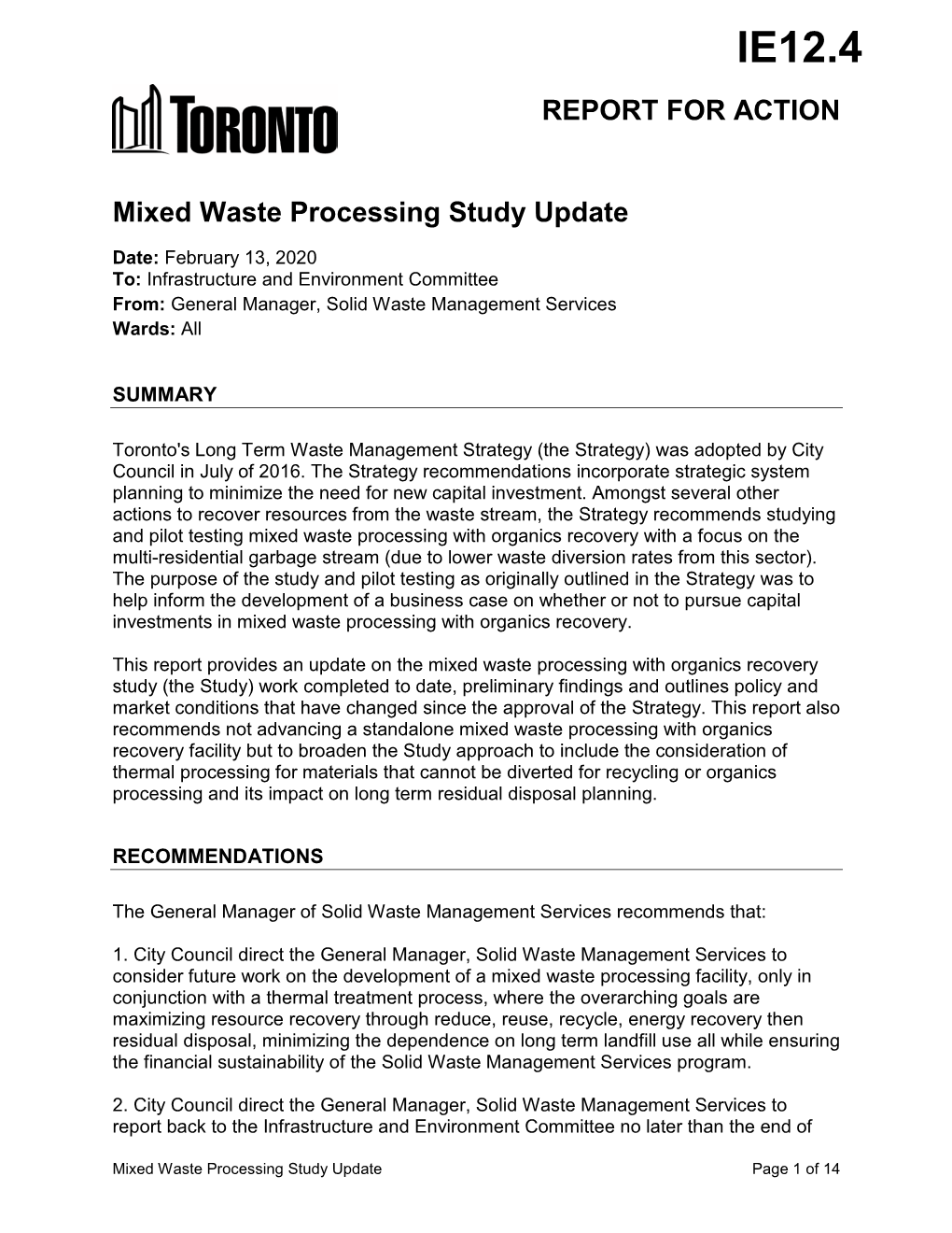 Mixed Waste Processing Study Update