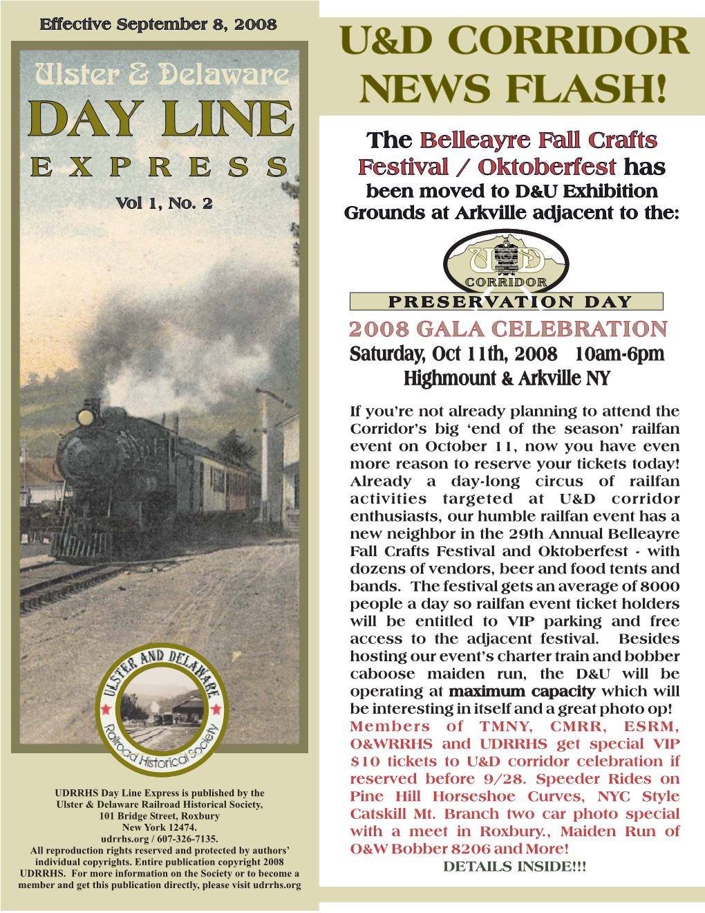 DAY LINE the Belleayre Fall Crafts EXPRESS Festival / Oktoberfest Has Been Moved to D&U Exhibition Vol1, No