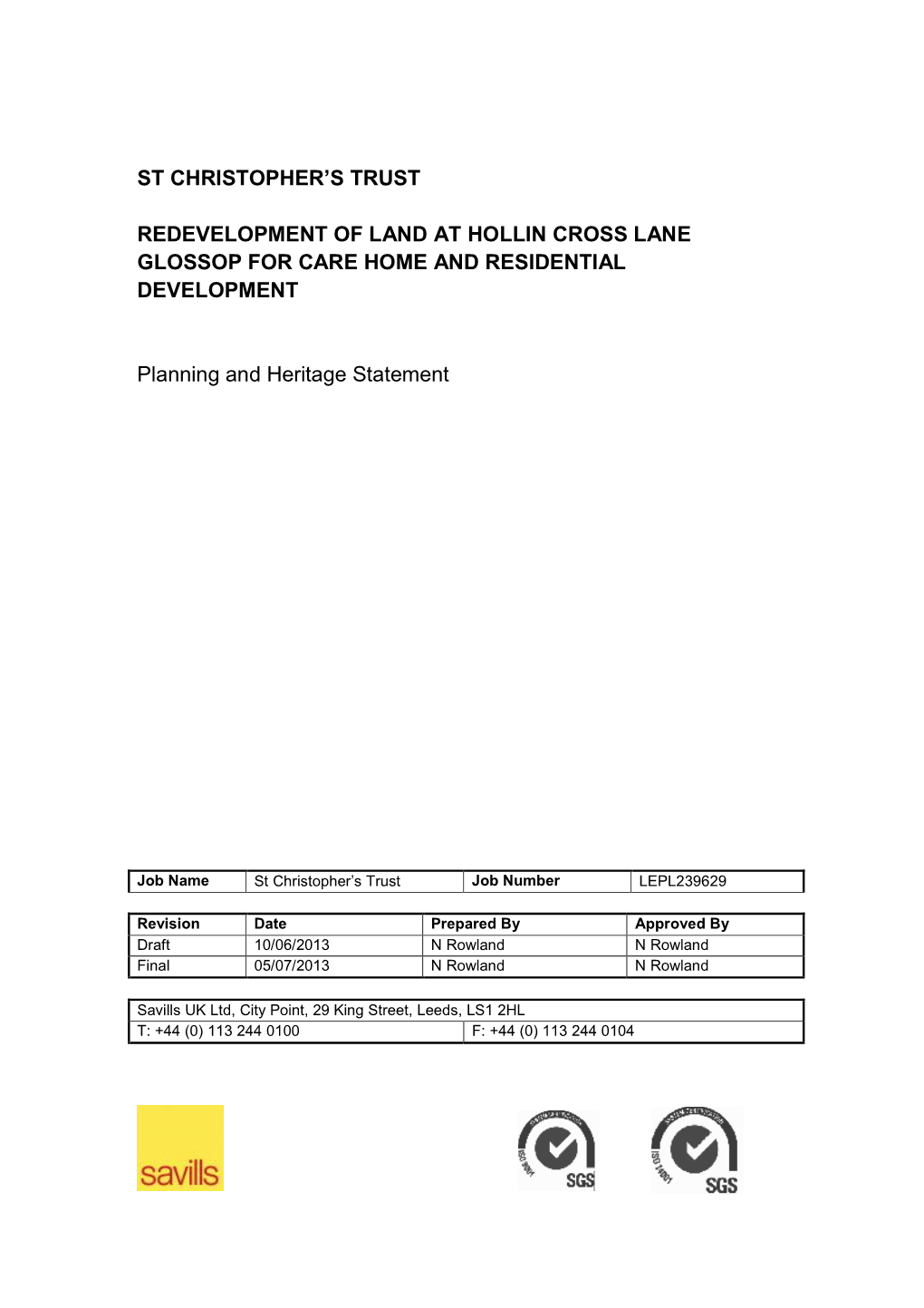 Glossop Planning and Heritage Statement FINAL05.07.13