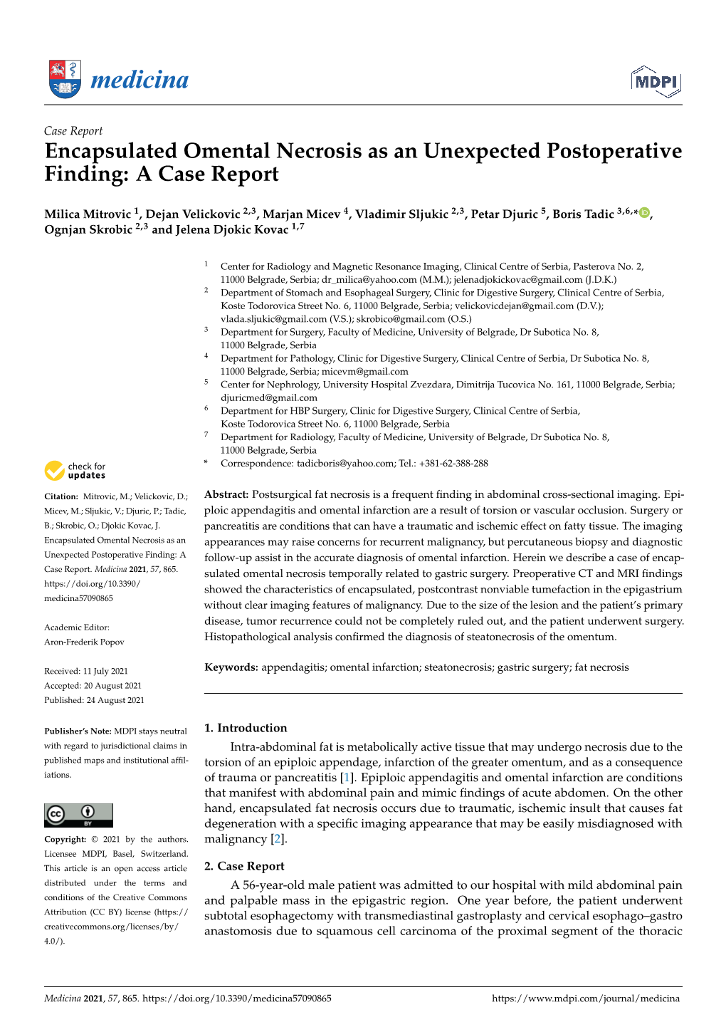 Encapsulated Omental Necrosis As an Unexpected Postoperative Finding: a Case Report