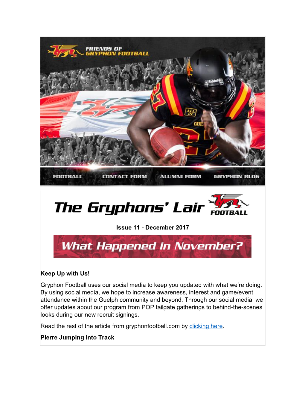 December 2017 Keep up with Us! Gryphon Football Uses Our Social