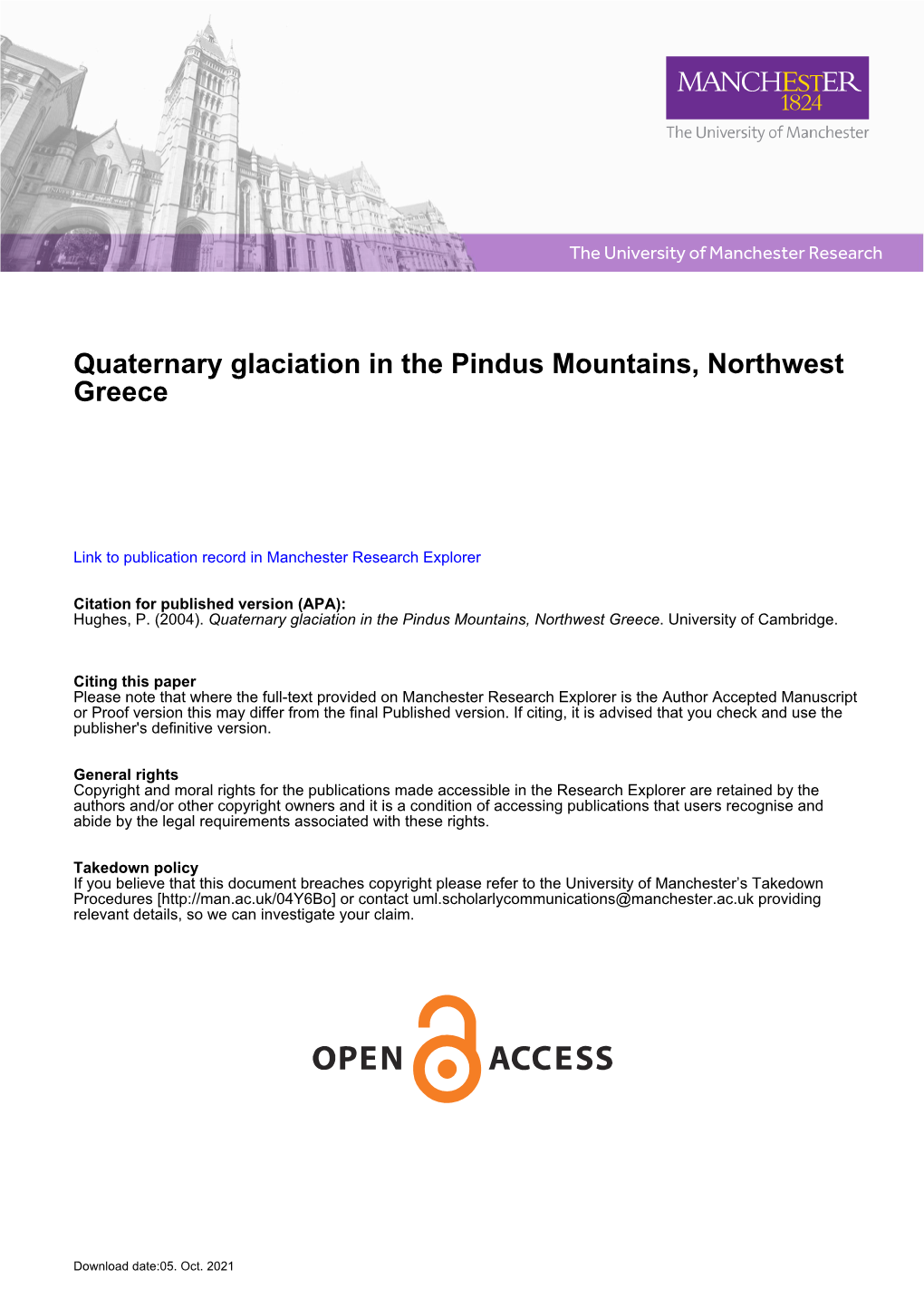 Quaternary Glaciation in the Pindus Mountains, Northwest Greece