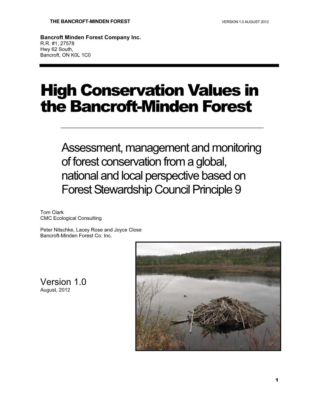 High Conservation Values in the Bancroft-Minden Forest