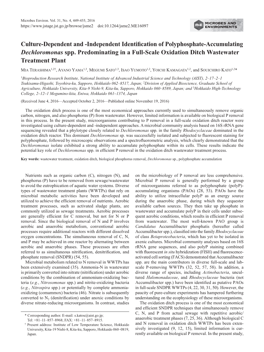 Culture-Dependent and -Independent Identification of Polyphosphate-Accumulating Dechloromonas Spp