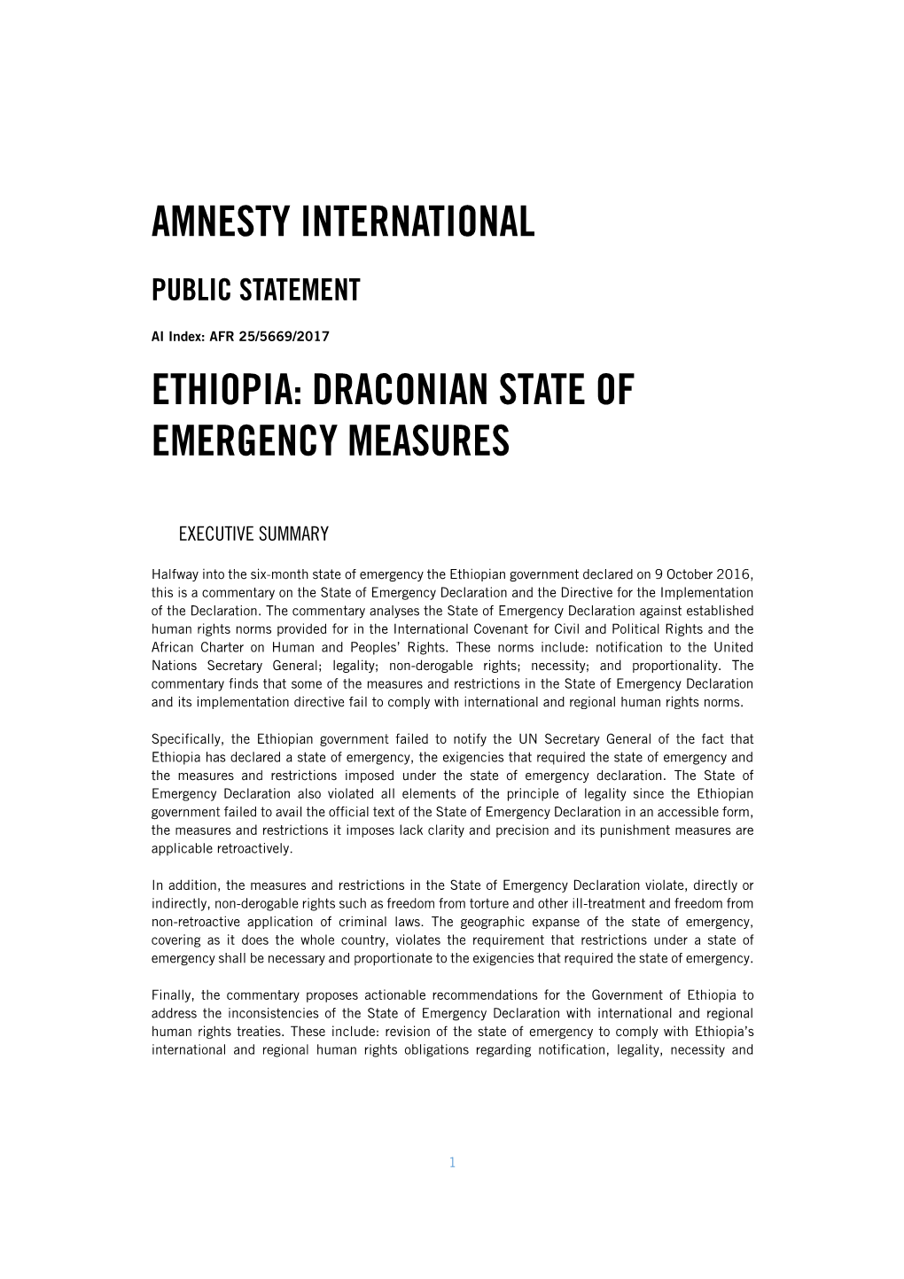 Ethiopia: Draconian State of Emergency Measures