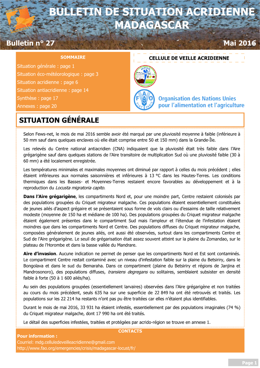 Bulletin De Situation Acridienne Madagascar