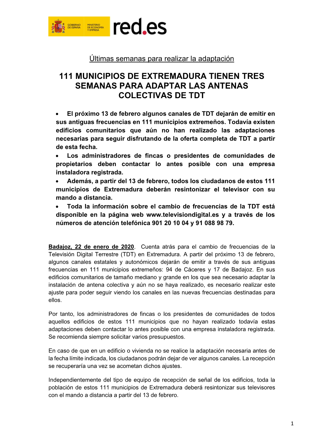 111 Municipios De Extremadura Tienen Tres Semanas Para Adaptar Las Antenas Colectivas De Tdt