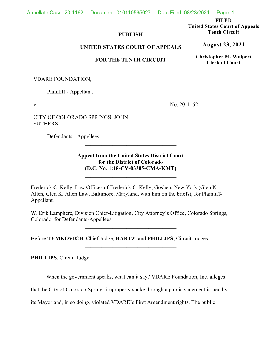 20-1162 Document: 010110565027 Date Filed: 08/23/2021 Page: 1 FILED United States Court of Appeals PUBLISH Tenth Circuit