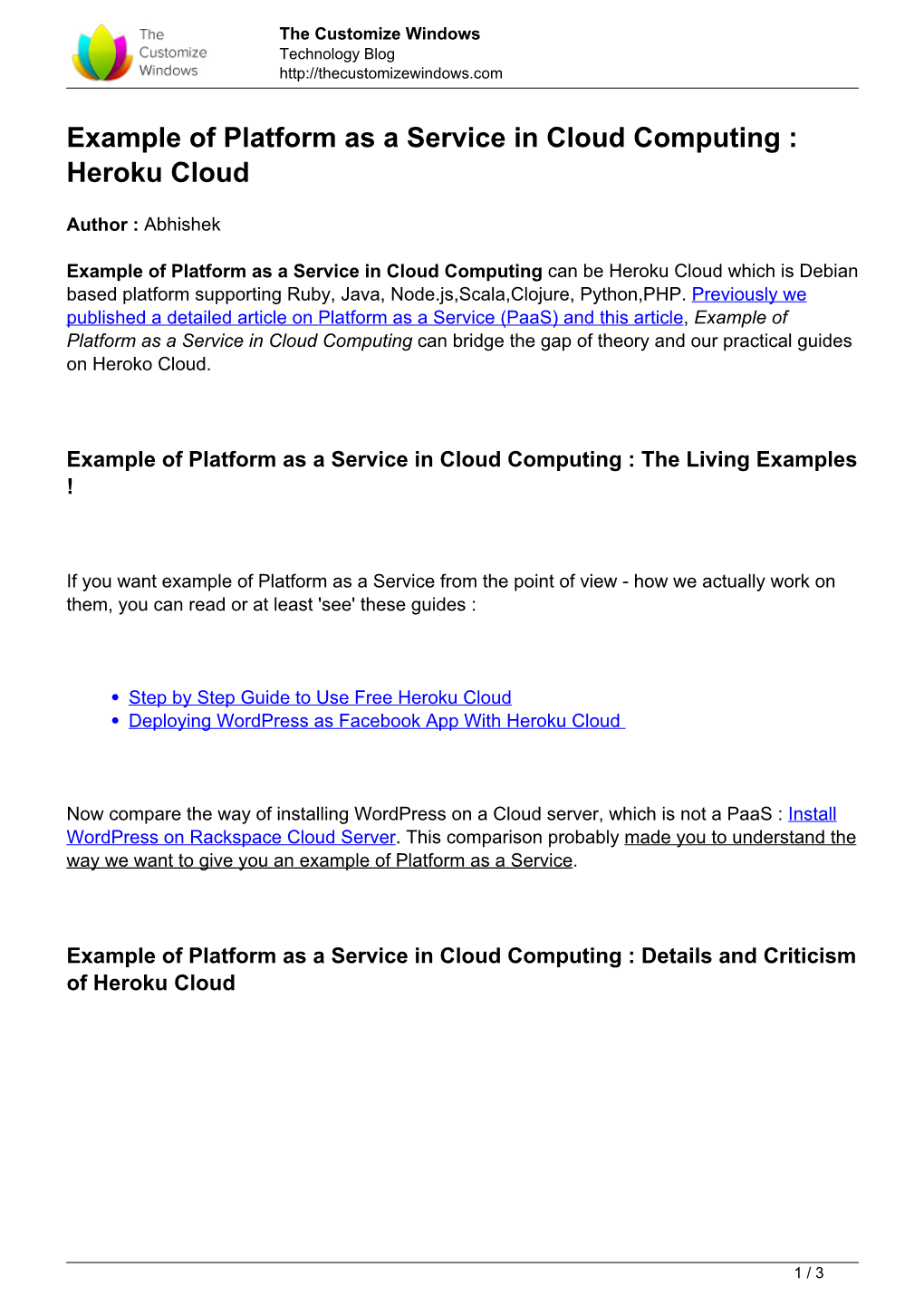 Example of Platform As a Service in Cloud Computing : Heroku Cloud