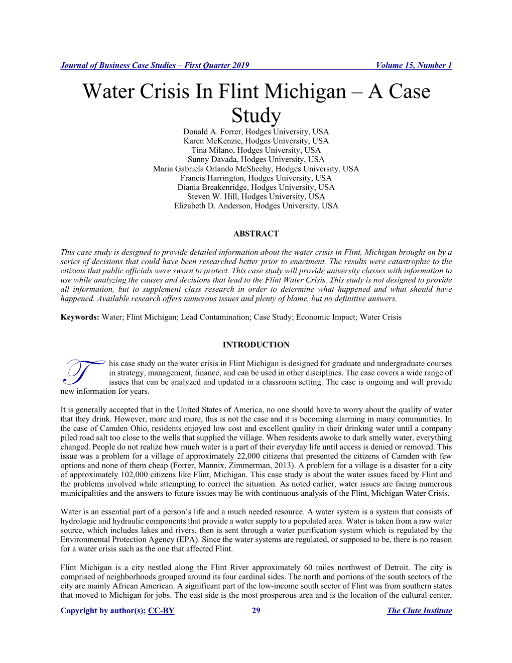 Water Crisis in Flint Michigan – a Case Study Donald A