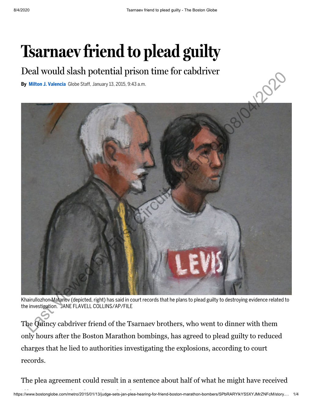 Tsarnaev Friend to Plead Guilty - the Boston Globe