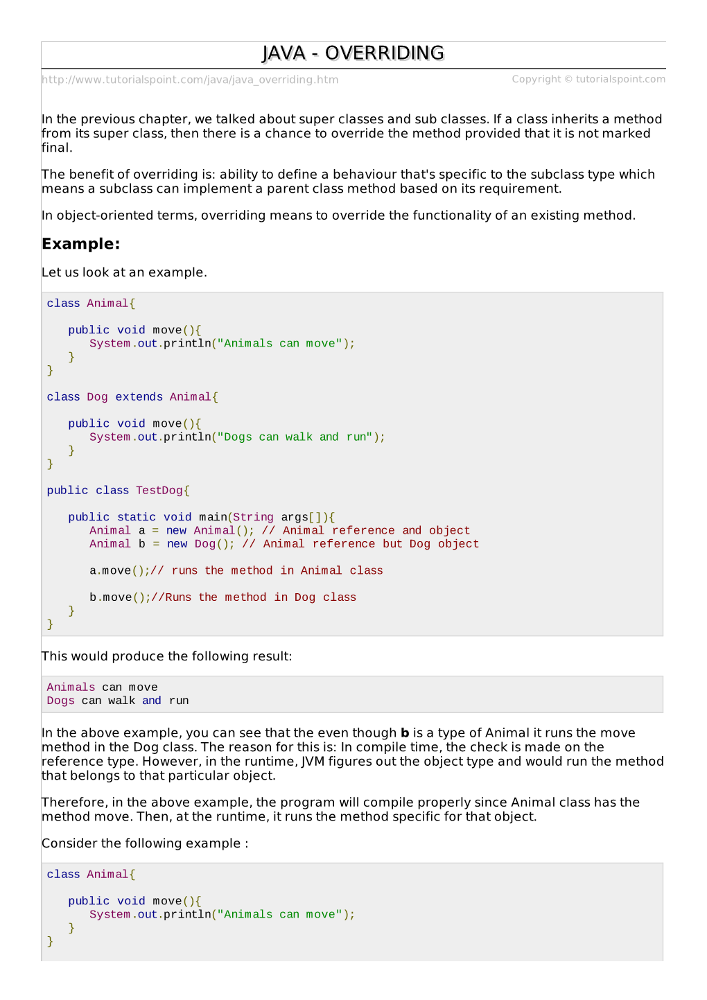 Java/Java Overriding.Htm Copyright © Tutorialspoint.Com